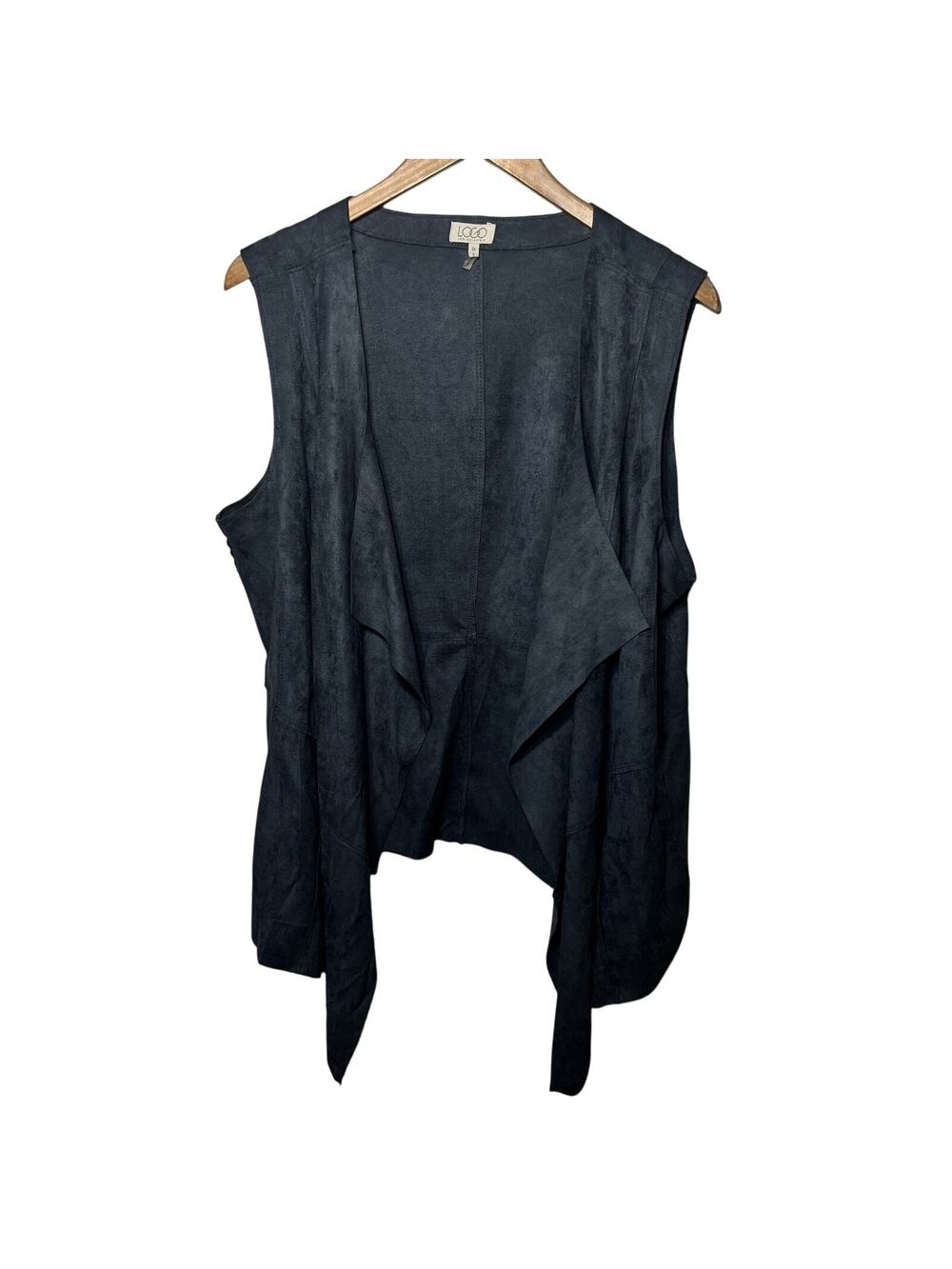 LOGO Lori Goldstein Vest Drapy Slouchy Blue Gray Faux Suede Dressy Boho 1X